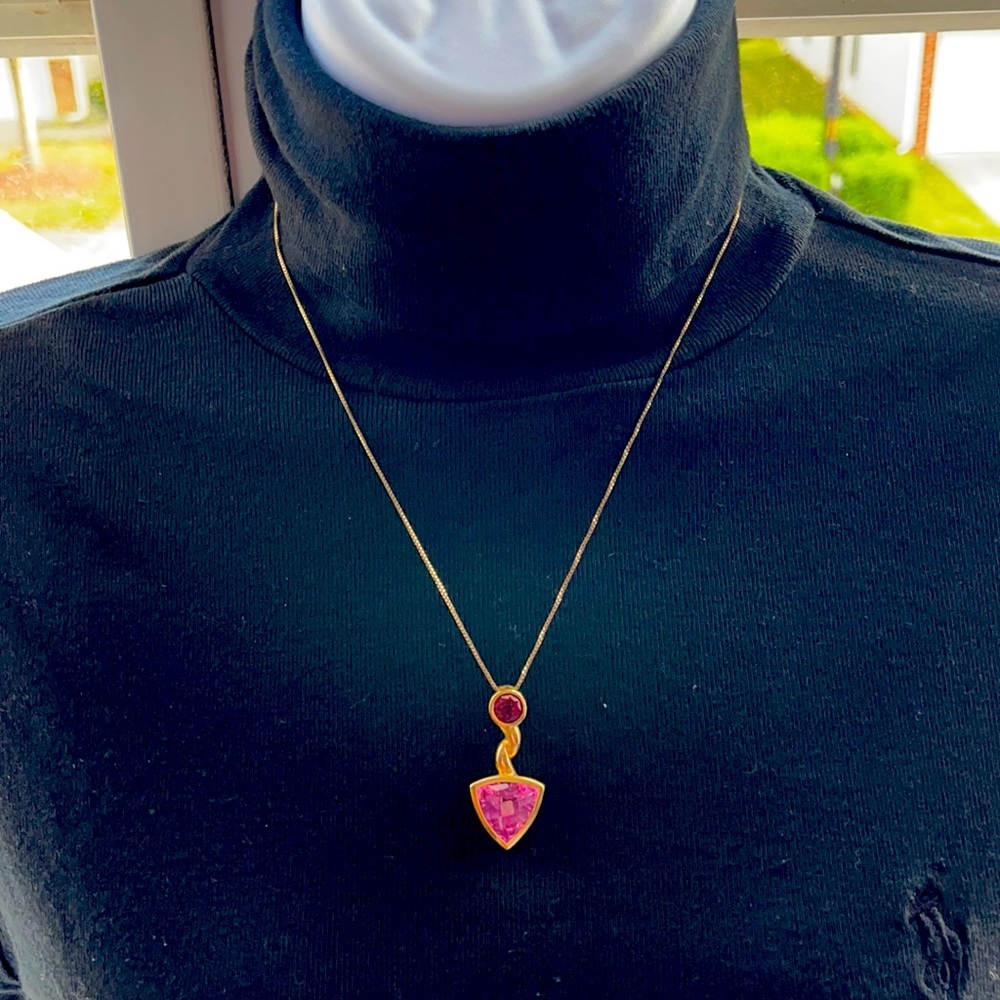 Triangle cut pink faux Tourmaline pendant